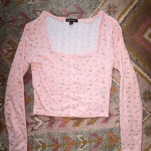 Harper Pink Floral Button-Front Crop Top
